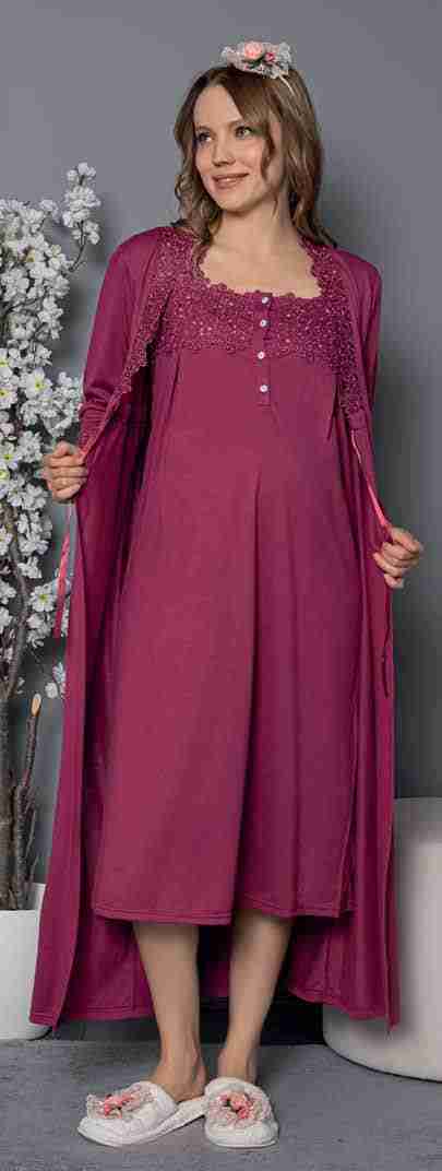 Nice Lace Work at Chest with 1/4 Button Opening Maternity Dress with Gown: Embrace Elegance and Comfort image 3