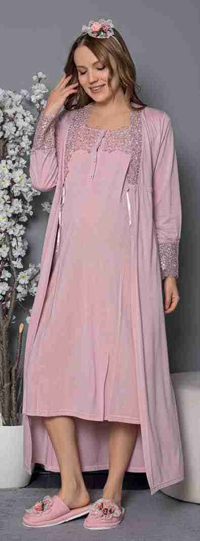 Nice Lace Work at Chest with 1/4 Button Opening Maternity Dress with Gown: Embrace Elegance and Comfort image 2
