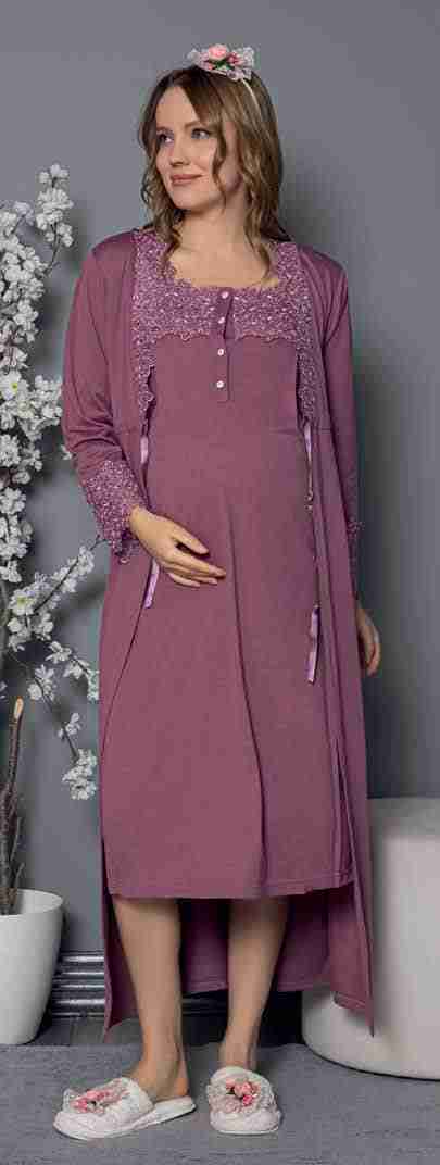 Nice Lace Work at Chest with 1/4 Button Opening Maternity Dress with Gown: Embrace Elegance and Comfort image 1